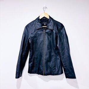 ATMOSPHÈRE – Black genuine leather jacket | Classic zip-up moto style | Medium *